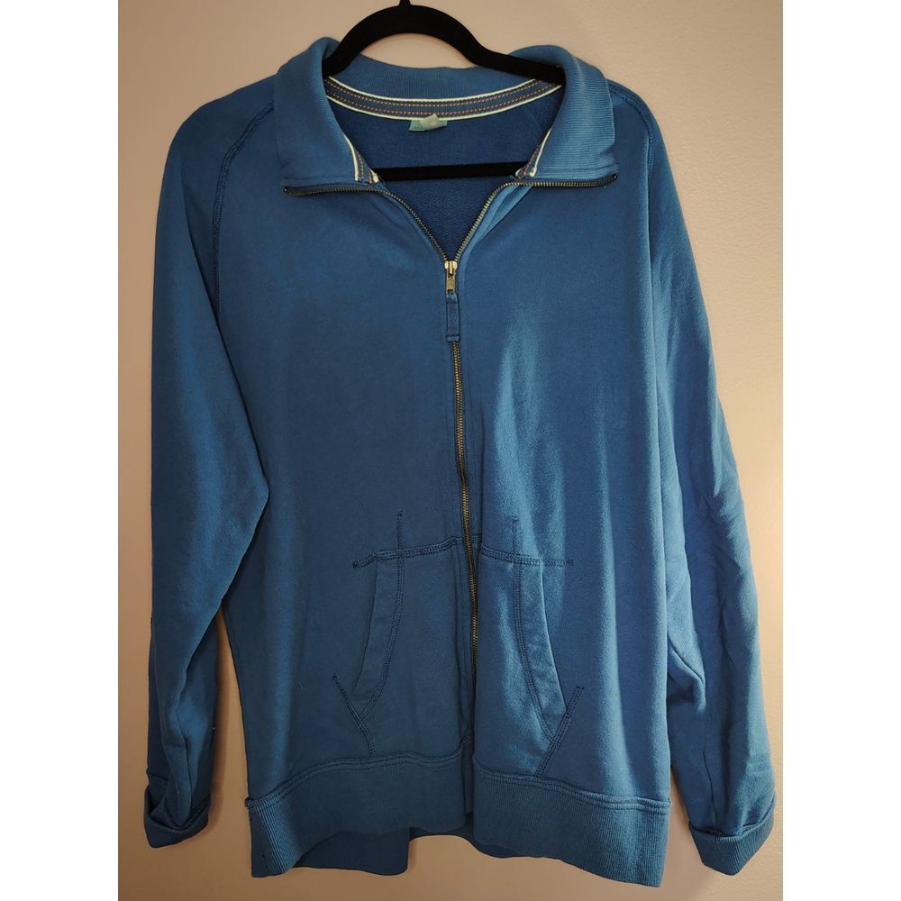 District threads Mens Full Zip L Maritime Blue Jacket Collar 100% Cotton Pockets